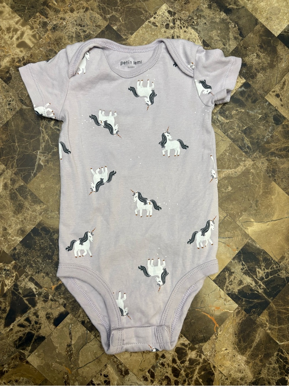 4/30$ Petit lem Lavender Unicorn Baby One-Piece 6 months